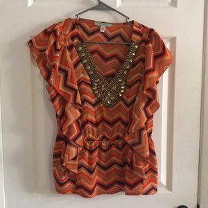 Embellished orange and brown top size Large